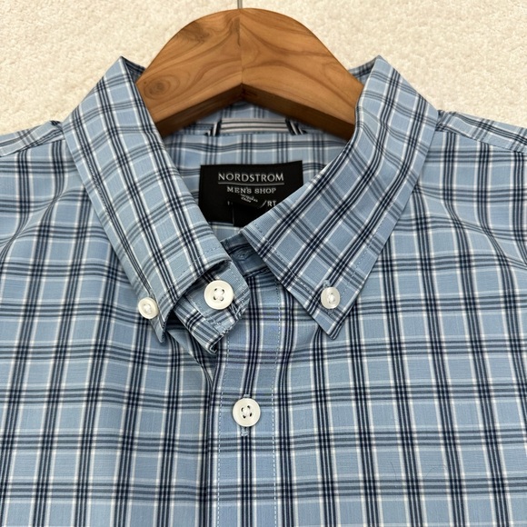 Nordstrom Men’s Shop Tech-Smart Long Sleeve Button Down Blue Plaid Size XL - Picture 2 of 6